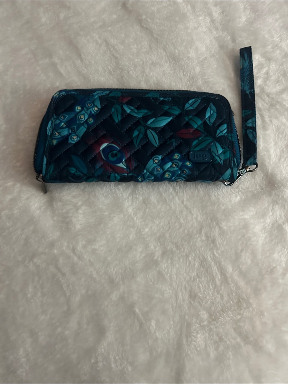 Lug Quilted Peacock-Teal Floral Wristlet Wallet